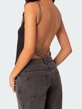 Zara Black Satin Backless Cami with Sparkle Straps